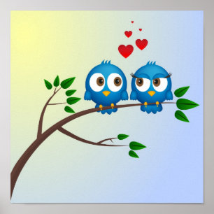 Póster Aves azules curas en el personalizado enamorado