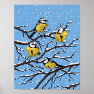 Póster Aves azules en invierno