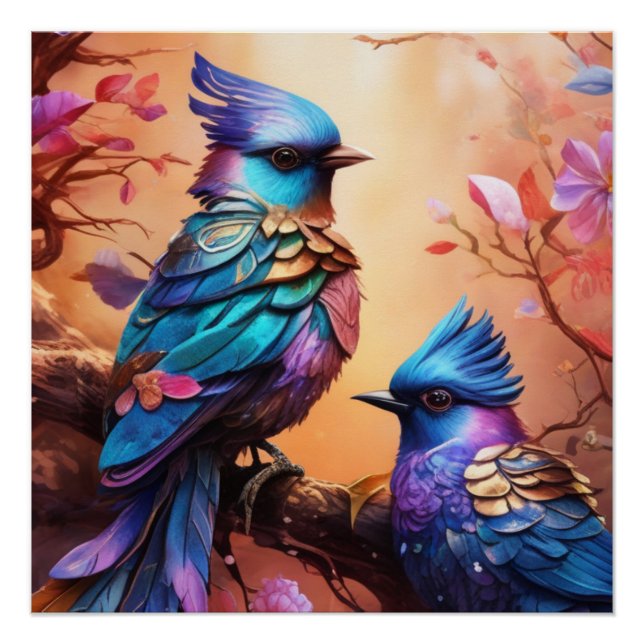 Póster Aves coloridas de fantasía (Anverso)