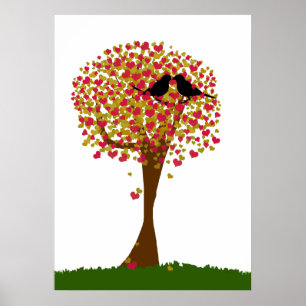 Póster Aves de amor de otoño