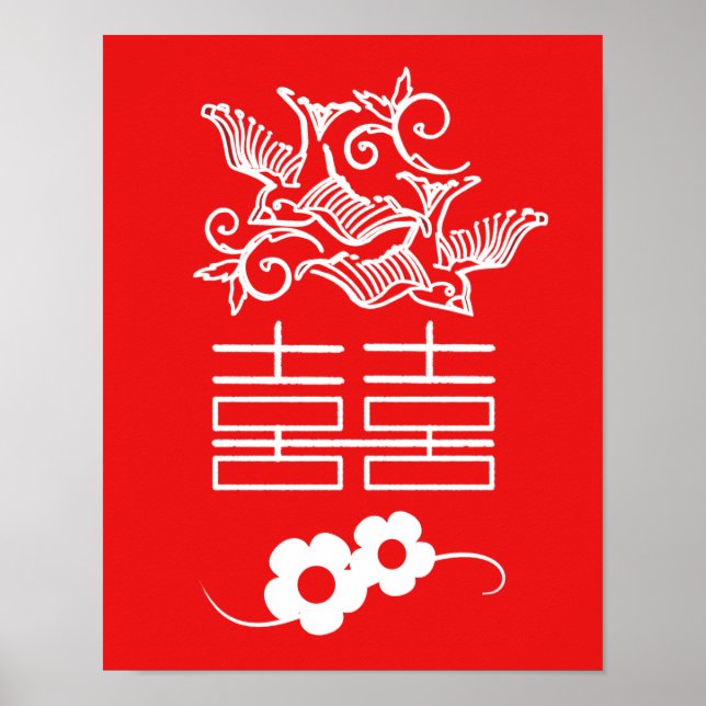 Póster Aves de Amor - Doble Felicidad - Feng Shui Wall Ar (Frente)