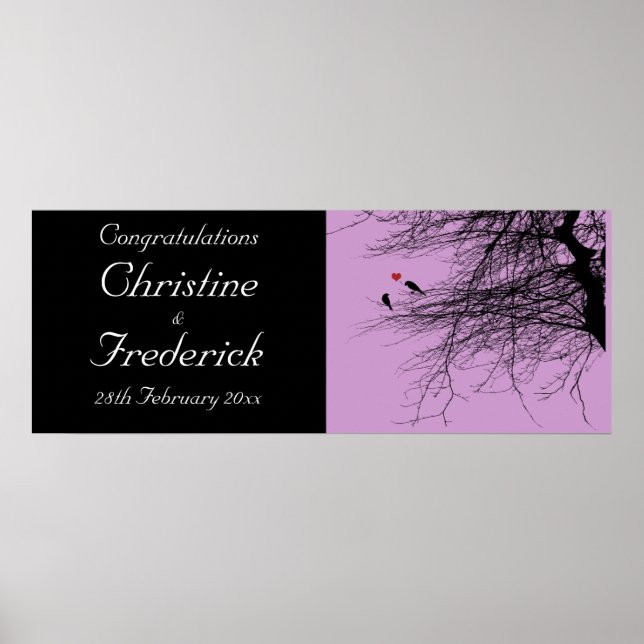 Póster Aves de amor, pancarta decorativa boda (Frente)