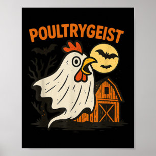 Póster Aves de corral divertida gallina fantasma Hallowee