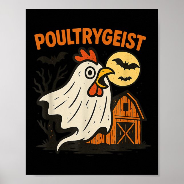 Póster Aves de corral divertida gallina fantasma Hallowee (Frente)