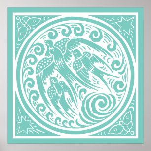 Póster Aves de época con mariposas y estrellas