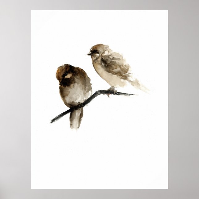 Póster Aves de época poster con pájaros grises (Frente)