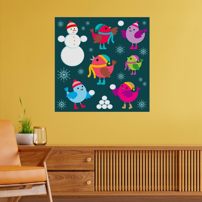 Póster Aves de invierno jugando en la nieve con hombre de (Subido por el creador)