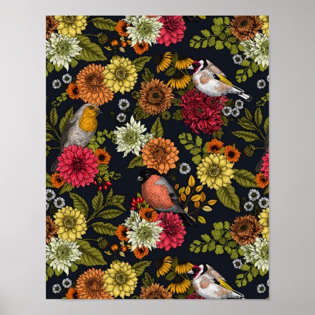 Póster Aves de jardín y flores 2 (Frente)