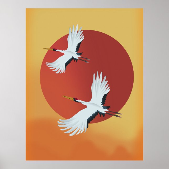 Póster Aves de la grúa japonesa (Frente)