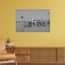 Póster Aves de muelle marino monocromo blanco y negro