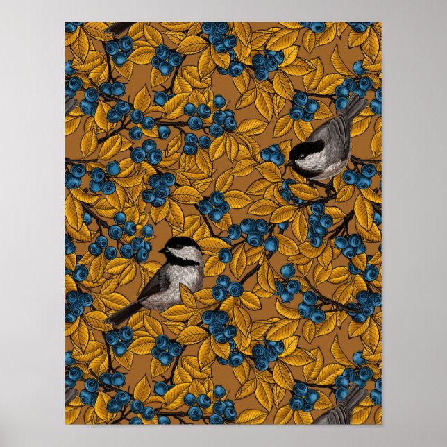 Póster Aves de pollo en ramas de arándano (Frente)