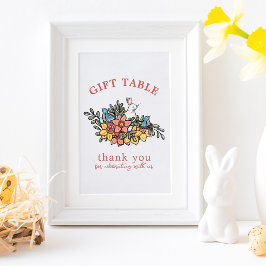 Póster Aves de primavera y Rótulo de mesa de regalo Baby 