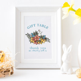 Póster Aves de primavera y Rótulo de mesa de regalo Baby 