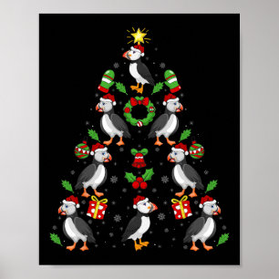 Póster Aves de Puffin Navidades del árbol de la luz navid