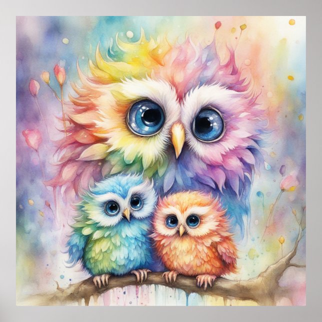 Póster Aves del Arcoiris Lechuzas 4 (Frente)
