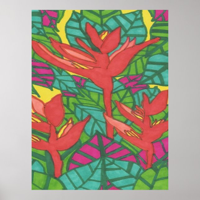 Póster Aves del paraíso de la jungla tropical (Frente)