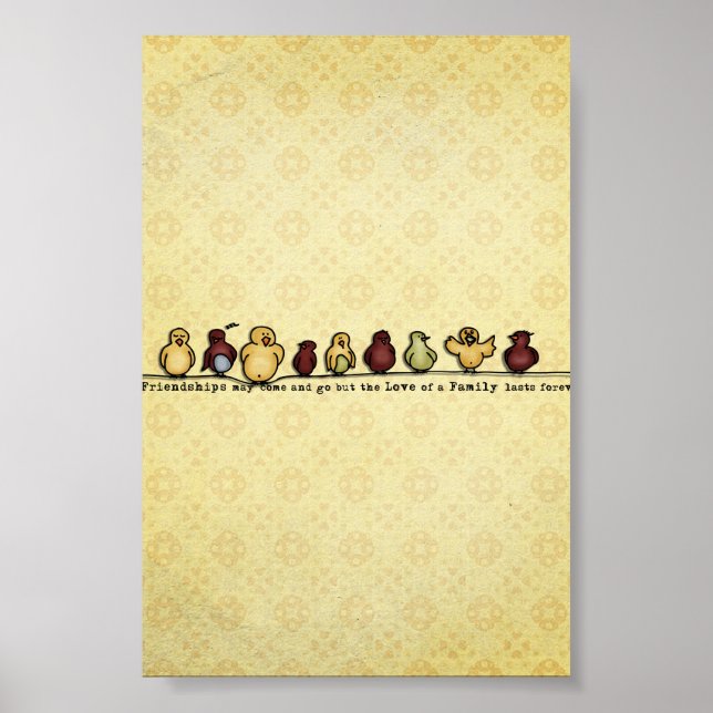 Póster Aves en alambre de fondo amarillo cita familiar (Frente)