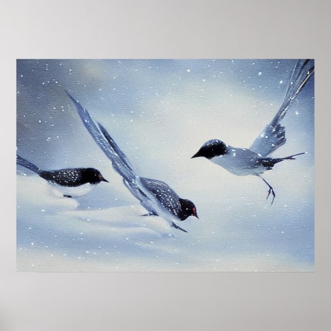 Póster Aves En La Nieve (Frente)