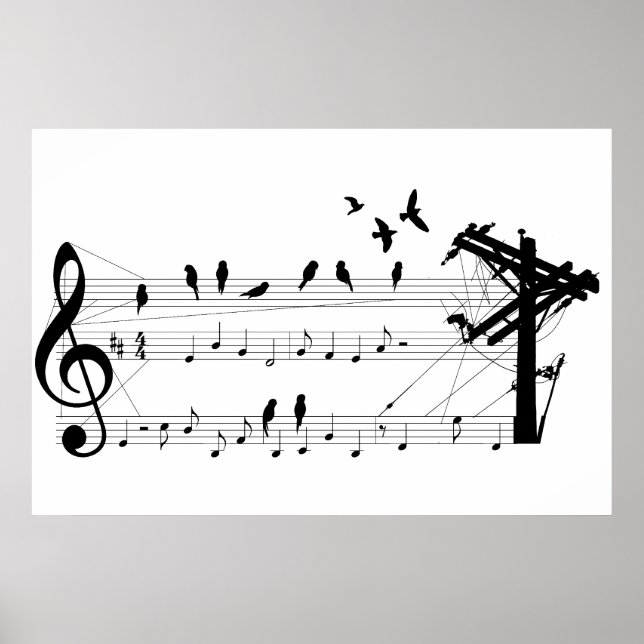 Póster Aves en un poster de puntuación (Frente)