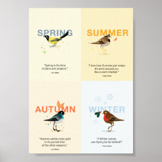 Póster aves estacionales ilustradas con citas
