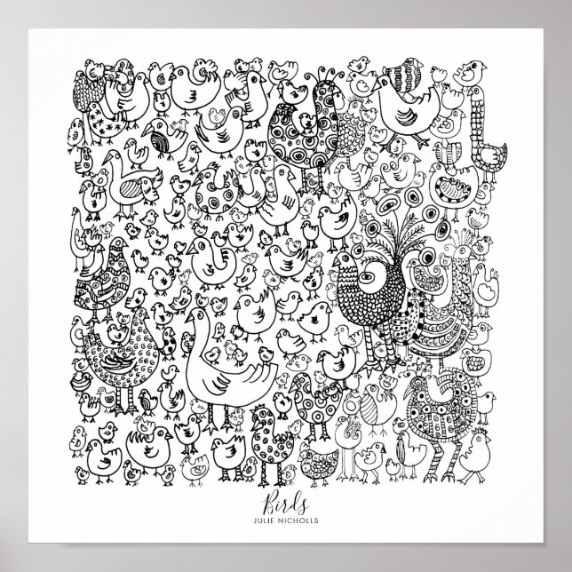 Póster Aves Ilustracion blanco y negro (Frente)