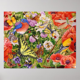 Póster Aves, mariposas y abejas