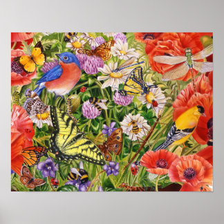 Póster Aves, mariposas y abejas