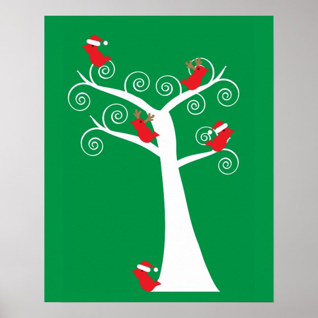 Póster Aves navidades en un árbol (Frente)