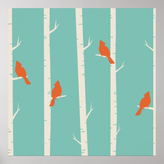 Póster Aves retro Naranjas en el Ilustracion de los Birch (Frente)