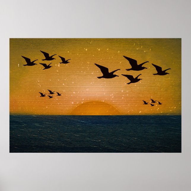 Póster Aves volando sobre el atardecer (Frente)