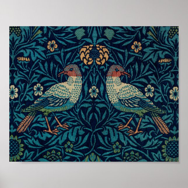 Póster Aves William Morris. Patrón de cosecha azul animal (Frente)