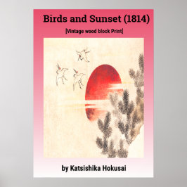 Póster Aves y atardecer de Katsushika Hokusai (1814)