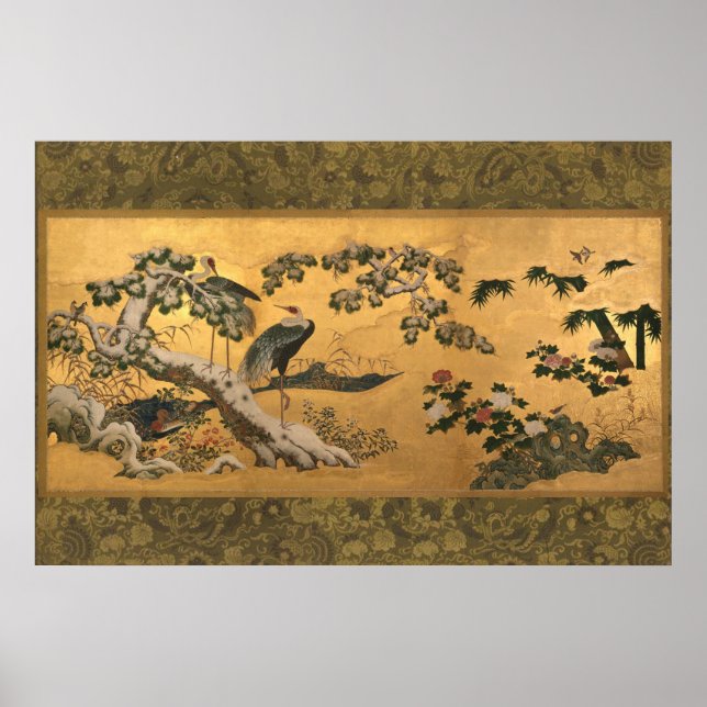 Póster Aves y flores de las cuatro estaciones (Frente)