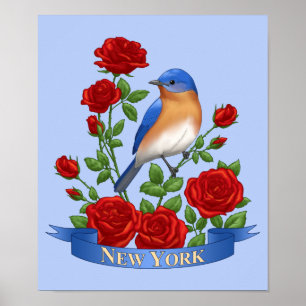 Póster Aves y flores del estado de Nueva York
