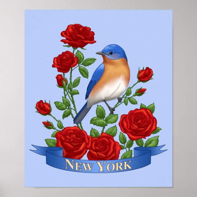 Póster Aves y flores del estado de Nueva York (Frente)
