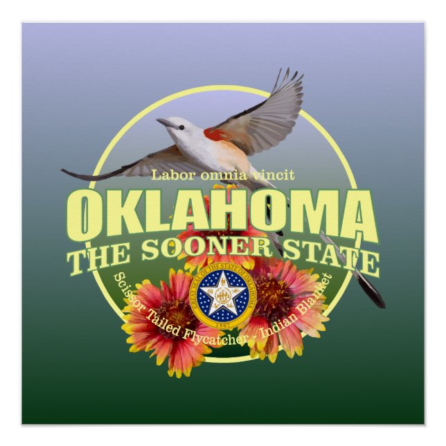 Póster Aves y flores del estado de Oklahoma (Anverso)