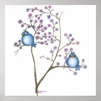 Póster Aves y flores (poster pequeño)