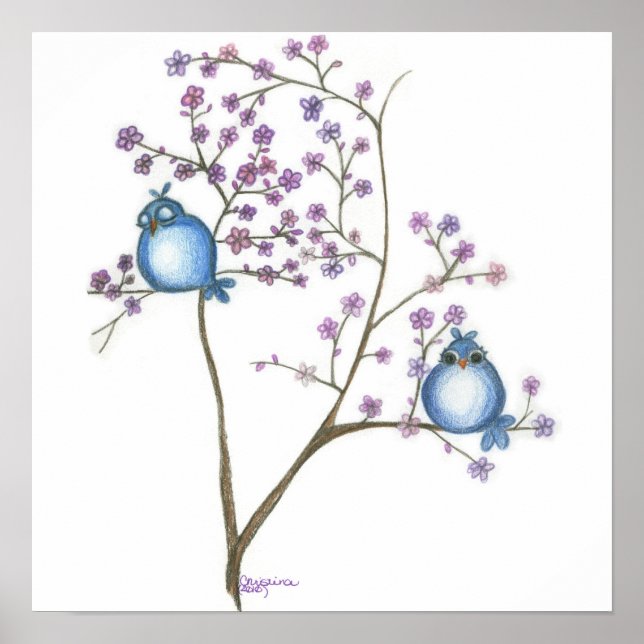Póster Aves y flores (poster pequeño) (Frente)