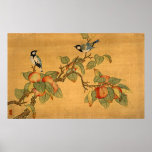 Póster Aves Y Fruta De China Oriental
