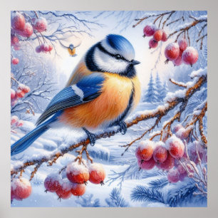 Póster Aves y paisaje invernal 15