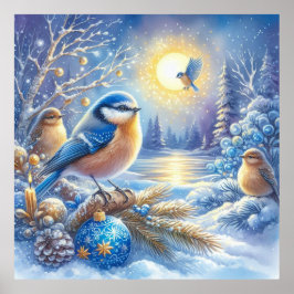 Póster Aves y paisaje invernal 17