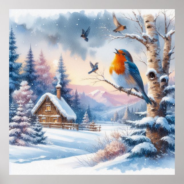 Póster Aves y paisaje invernal 24 (Frente)