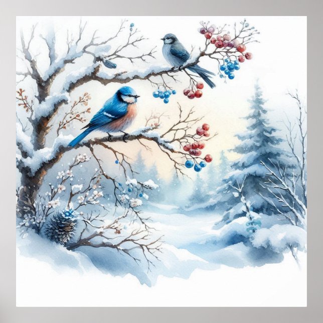 Póster Aves y paisaje invernal 34 (Frente)
