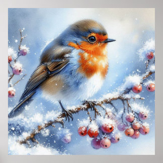 Póster Aves y paisaje invernal 36