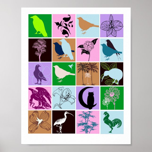 Póster Aves y plantas Silhouette Animal Collage Art (Frente)