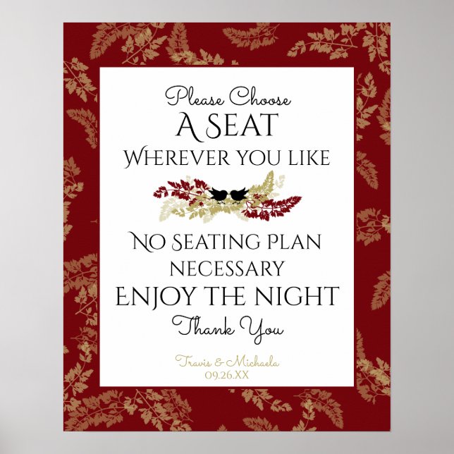 Póster Aves y Rótulo de asiento de flotación de oro (Frente)