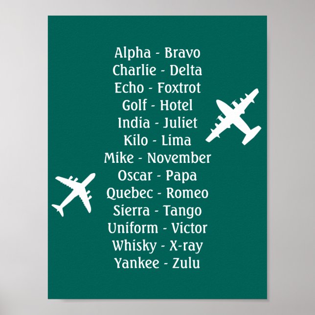Póster Aviación internacional fonética de avión alpino (Frente)