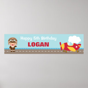 Póster Aviator Boy Airplane Birday Party Banner