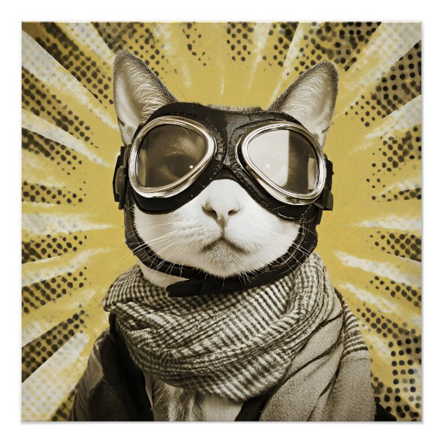 Póster Aviator Cat Goggles Sunburst Portrait (Anverso)