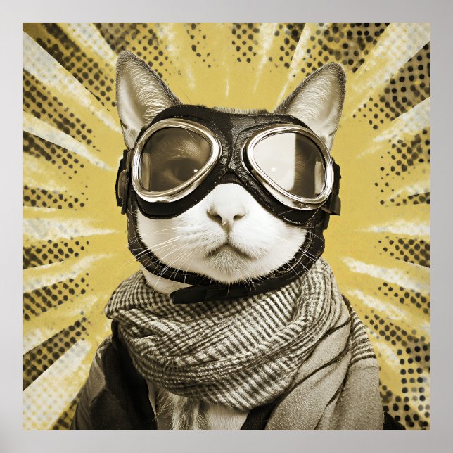 Póster Aviator Cat Goggles Sunburst Portrait (Frente)
